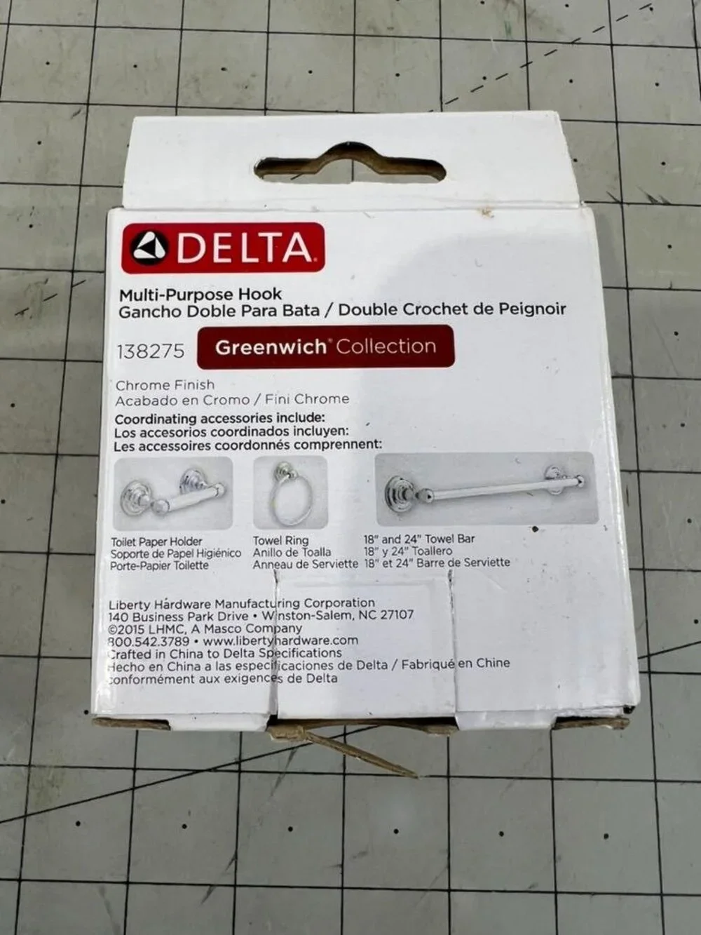 Greenwich Double Towel Hook in Chrome New